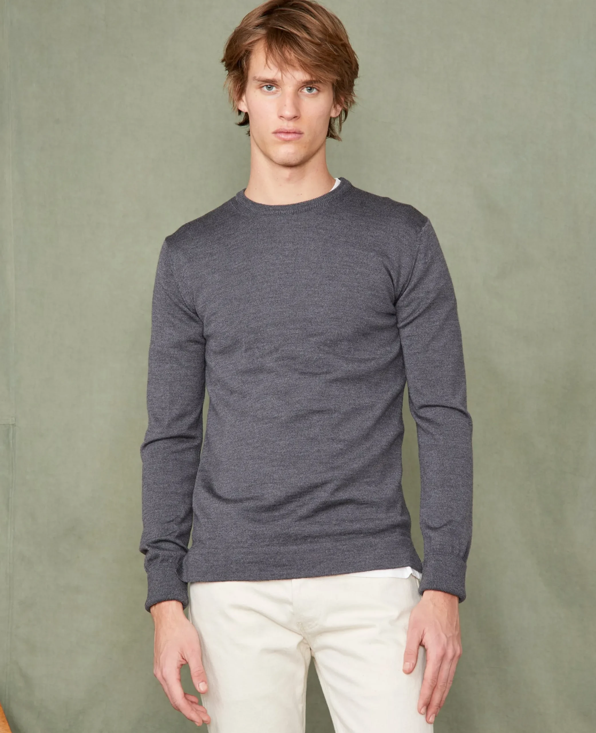 Crew neck sweater italian merino wool