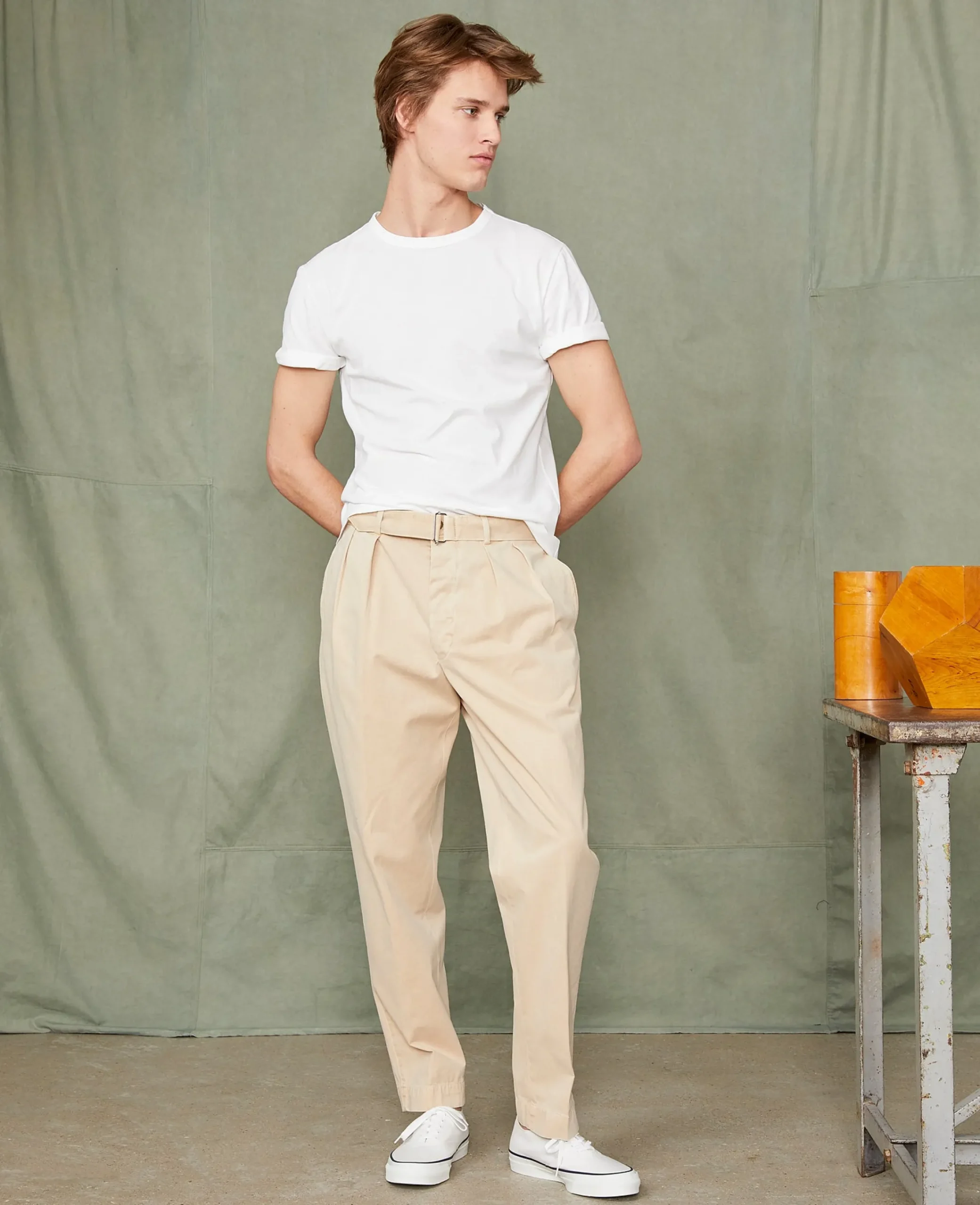Pleated chino italian organic cotton